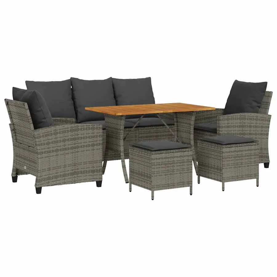 Ensemble de canapé de jardin 6 pcs avec coussins gris résine tressée - 2