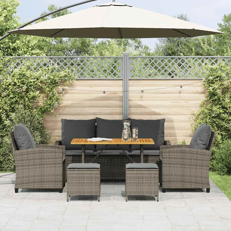Ensemble de canapé de jardin 6 pcs avec coussins gris résine tressée - 3