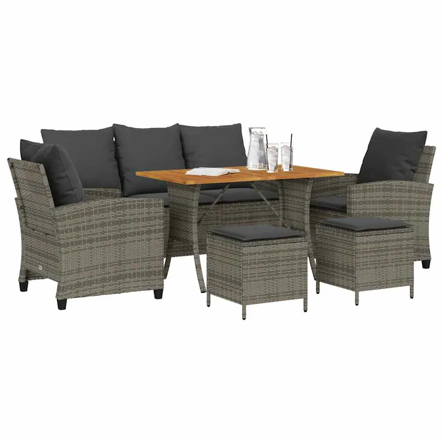 Ensemble de canapé de jardin 6 pcs avec coussins gris résine tressée - 4