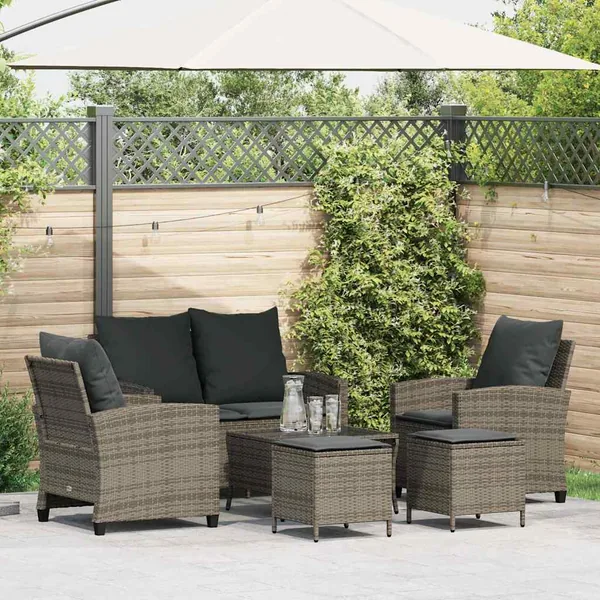 Ensemble de canapé de jardin 6 pcs avec coussins gris résine tressée