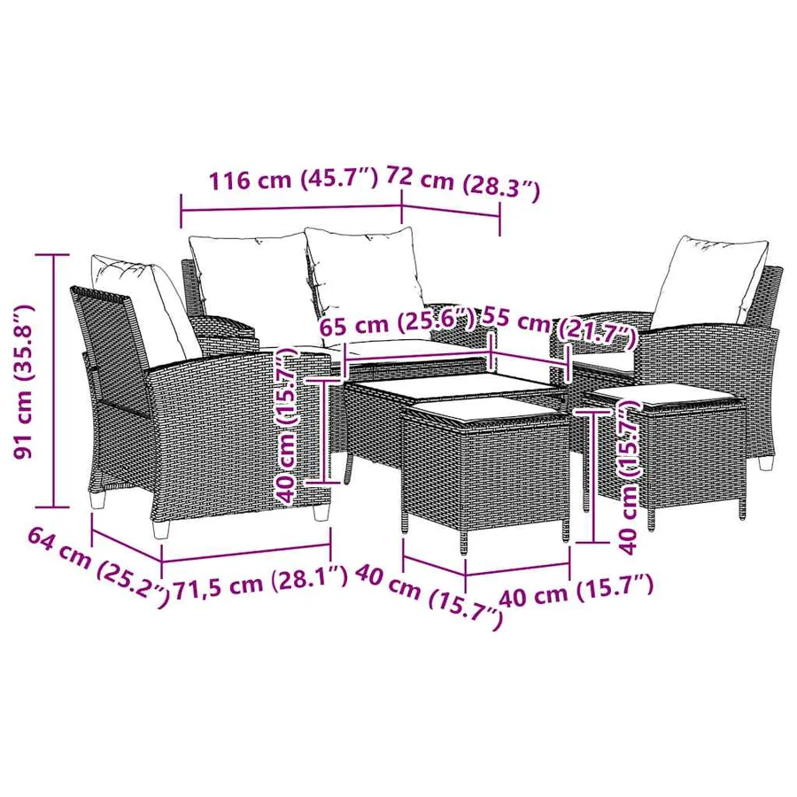 Ensemble de canapé de jardin 6 pcs avec coussins gris résine tressée - 12