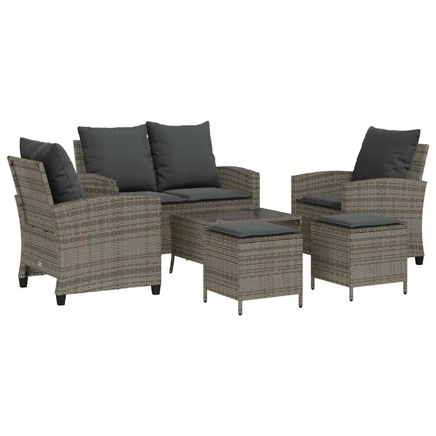 Ensemble de canapé de jardin 6 pcs avec coussins gris résine tressée - 2