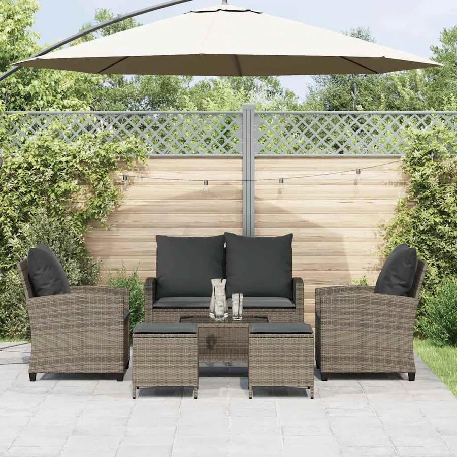 Ensemble de canapé de jardin 6 pcs avec coussins gris résine tressée - 3
