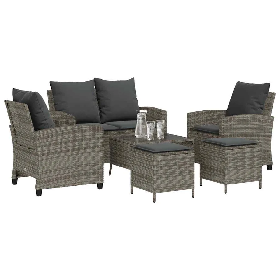 Ensemble de canapé de jardin 6 pcs avec coussins gris résine tressée - 4