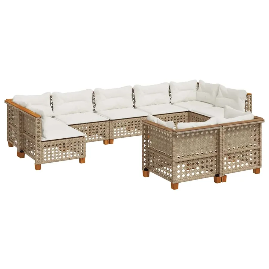 Salon de jardin avec coussins 9 pcs beige résine tressée - 2