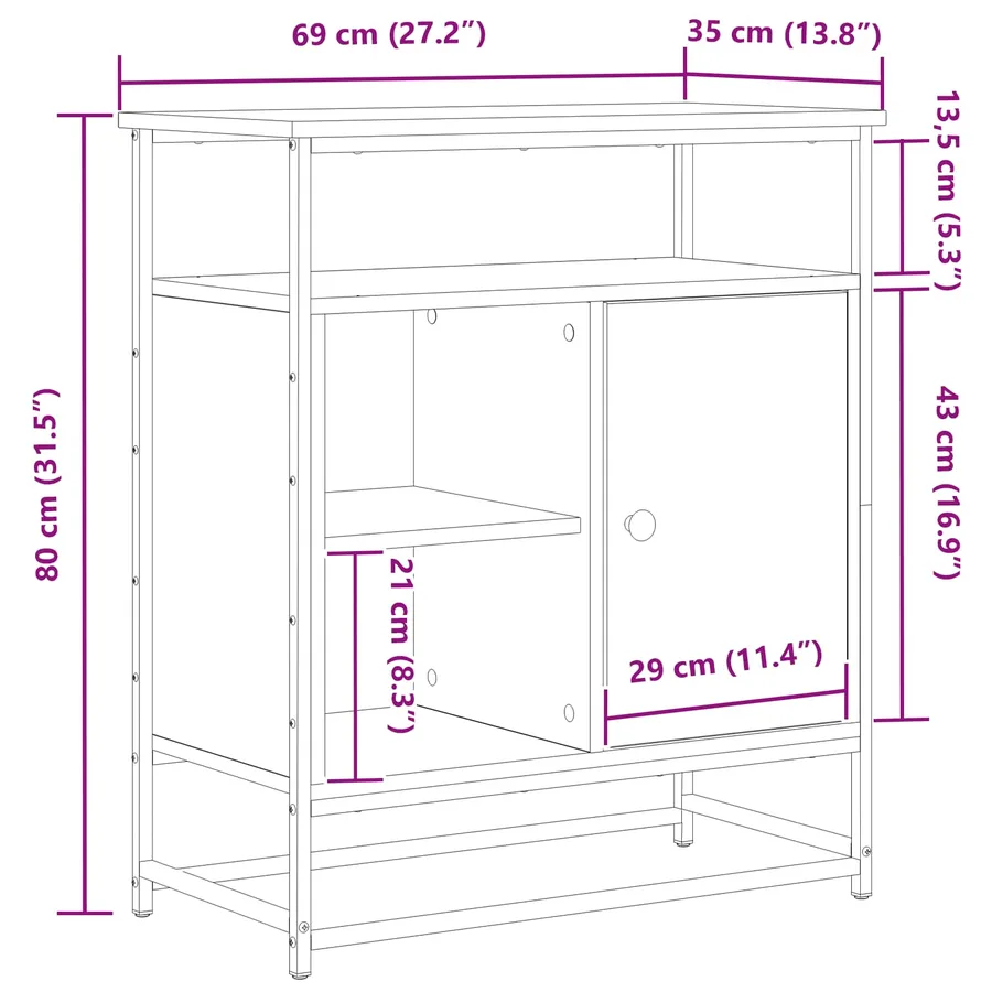 Buffet Chêne noir 69 x 35 x 80 cm Bois d'ingénierie - 14