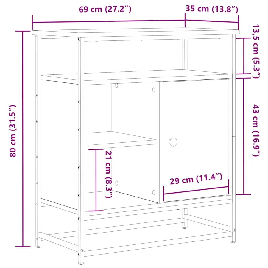 Buffet Chêne noir 69 x 35 x 80 cm Bois d'ingénierie - 15