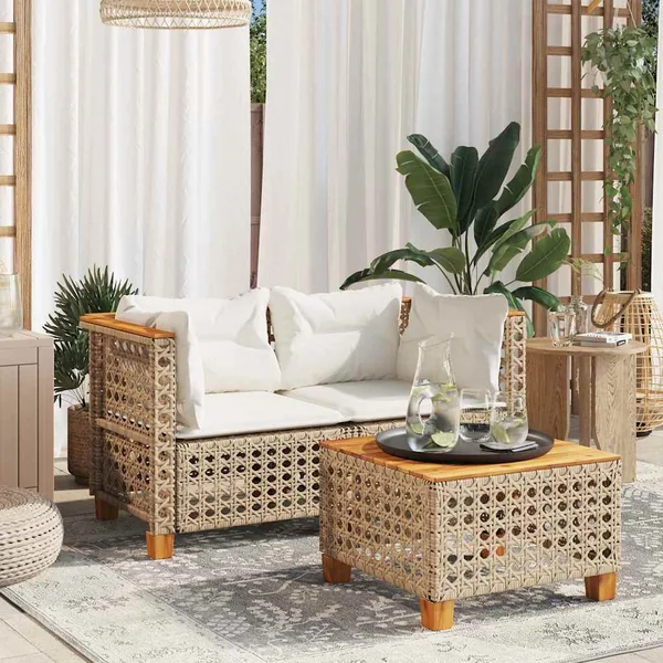 Canapés d'angle de jardin et coussins 2pcs beige résine tressée