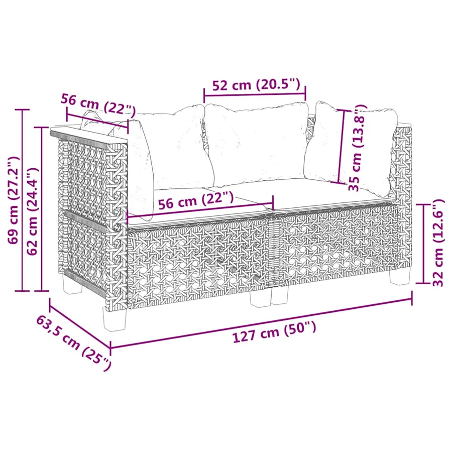 Canapés d'angle de jardin et coussins 2pcs beige résine tressée - 8