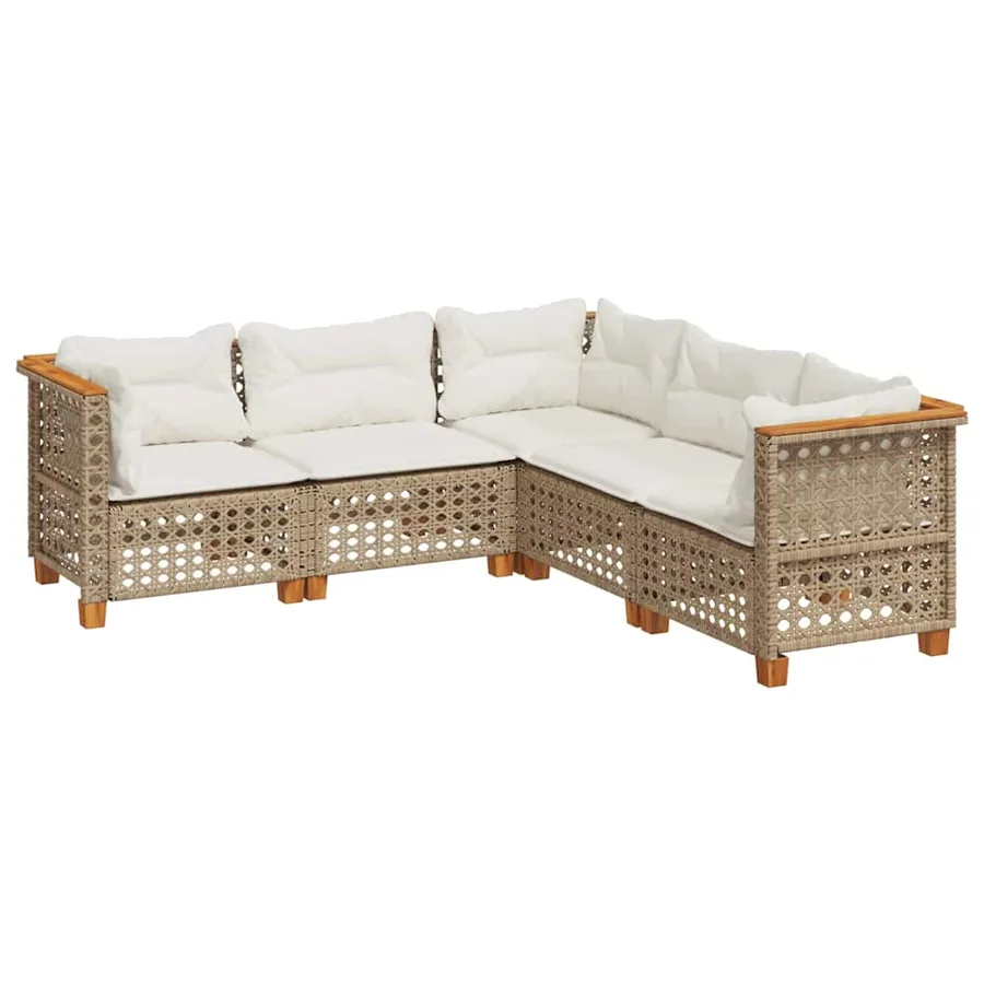 Salon de jardin avec coussins 5 pcs beige résine tressée - 2