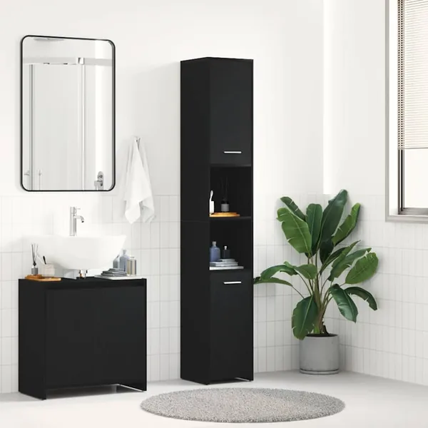 Meuble de salle de bain en chêne noir 30 x 30 x 183,5 cm bois d'ingénierie