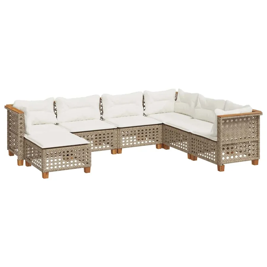Salon de jardin avec coussins 7 pcs beige résine tressée - 2