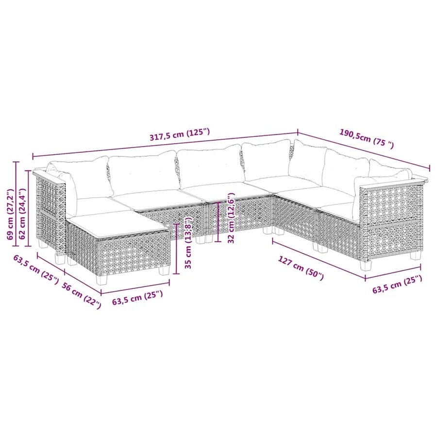 Salon de jardin avec coussins 7 pcs beige résine tressée - 6