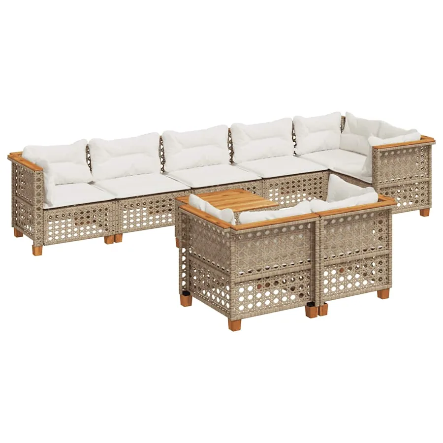 Salon de jardin avec coussins 9 pcs beige résine tressée - 2