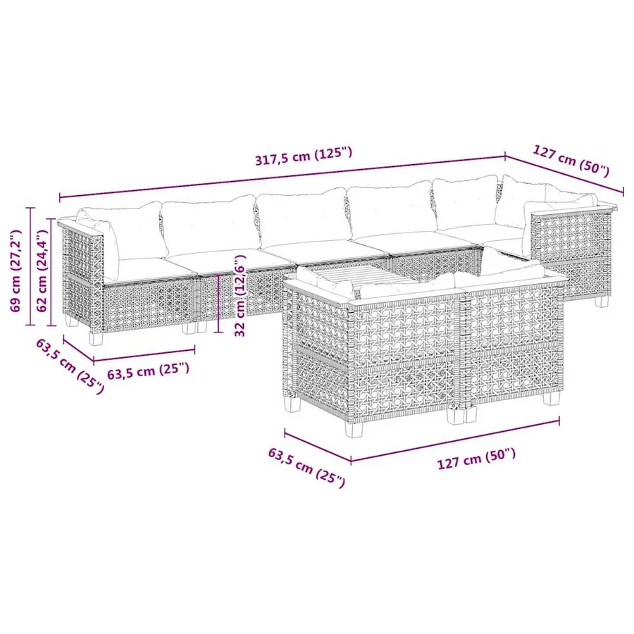 Salon de jardin avec coussins 9 pcs beige résine tressée - 8