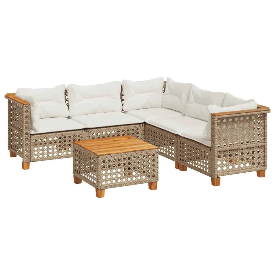 Salon de jardin avec coussins 6 pcs beige résine tressée - 2
