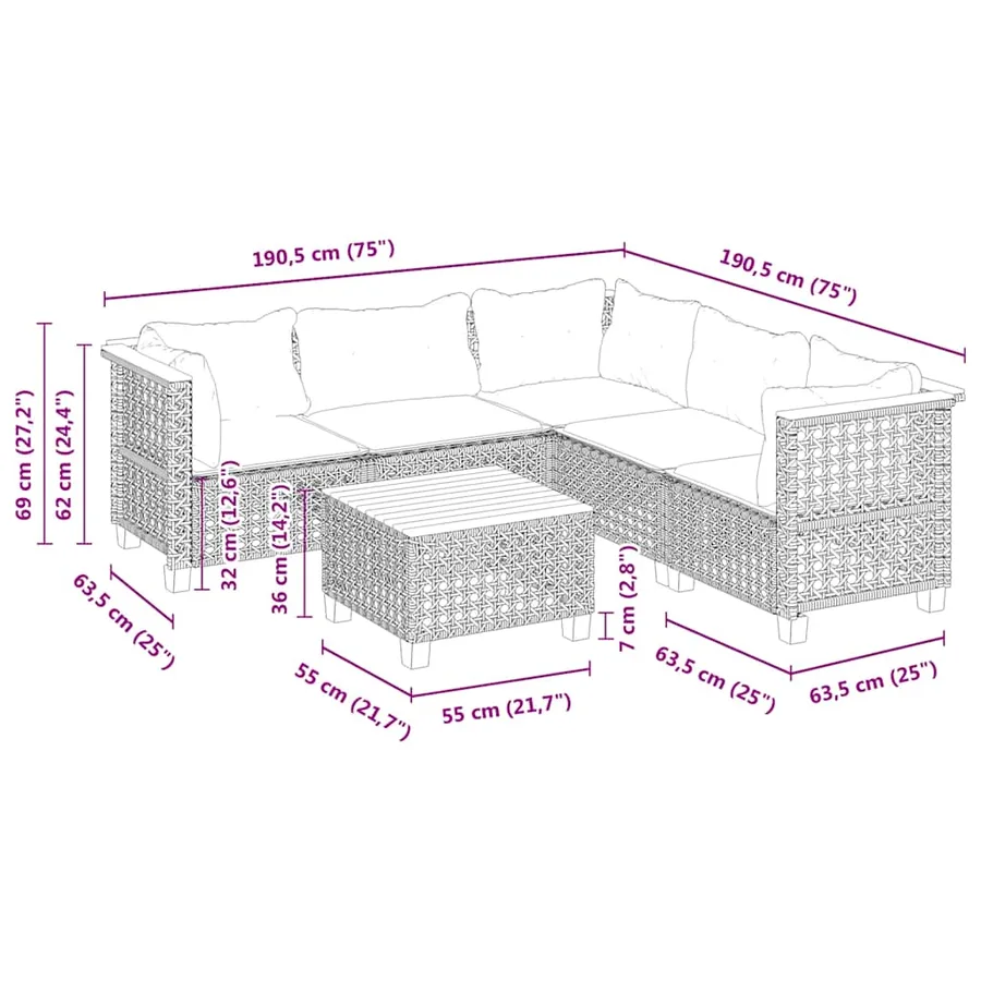 Salon de jardin avec coussins 6 pcs beige résine tressée - 8