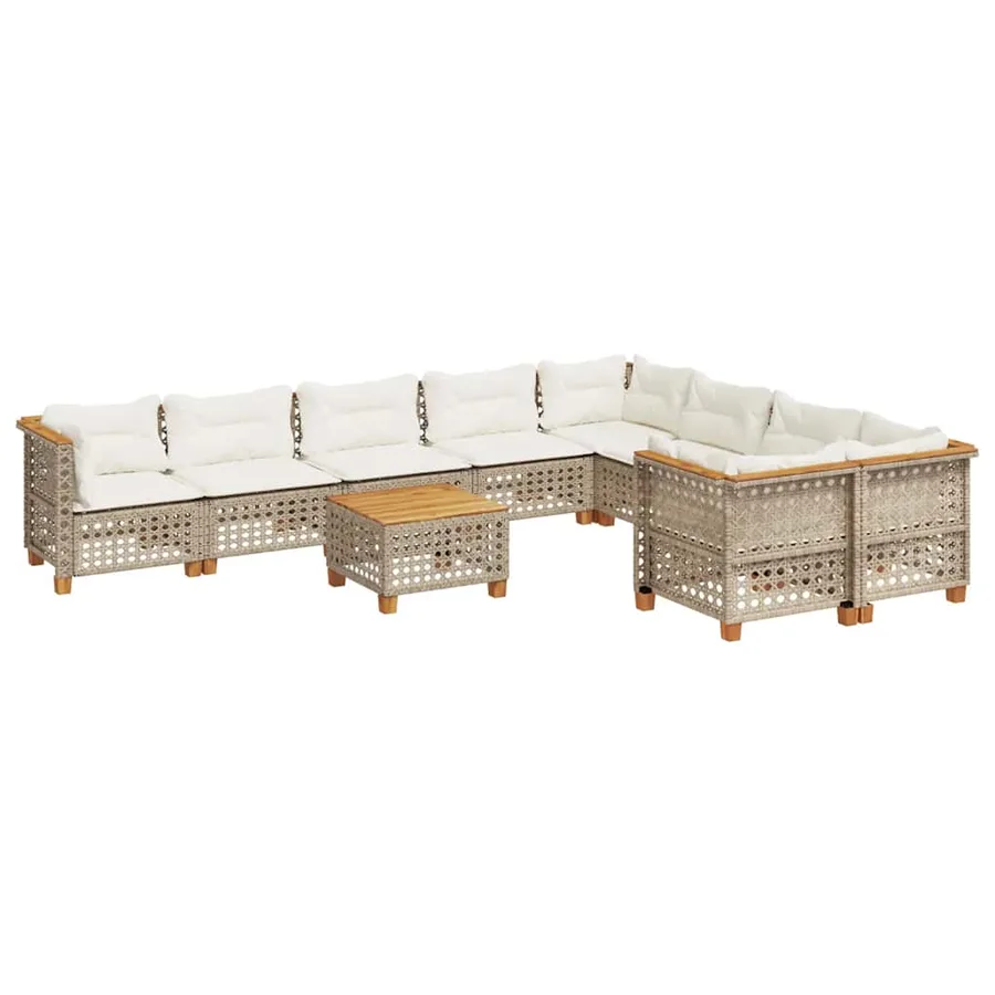 Salon de jardin avec coussins 10 pcs beige résine tressée - 2