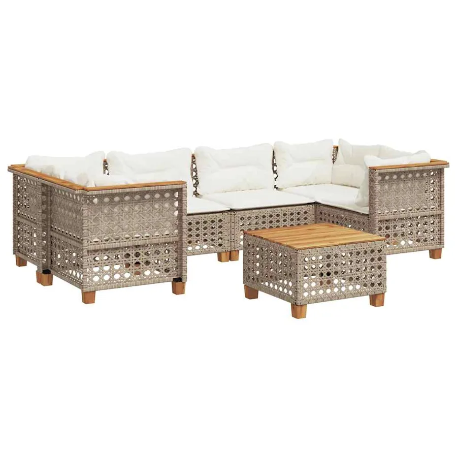 Salon de jardin avec coussins 7 pcs beige résine tressée - 2