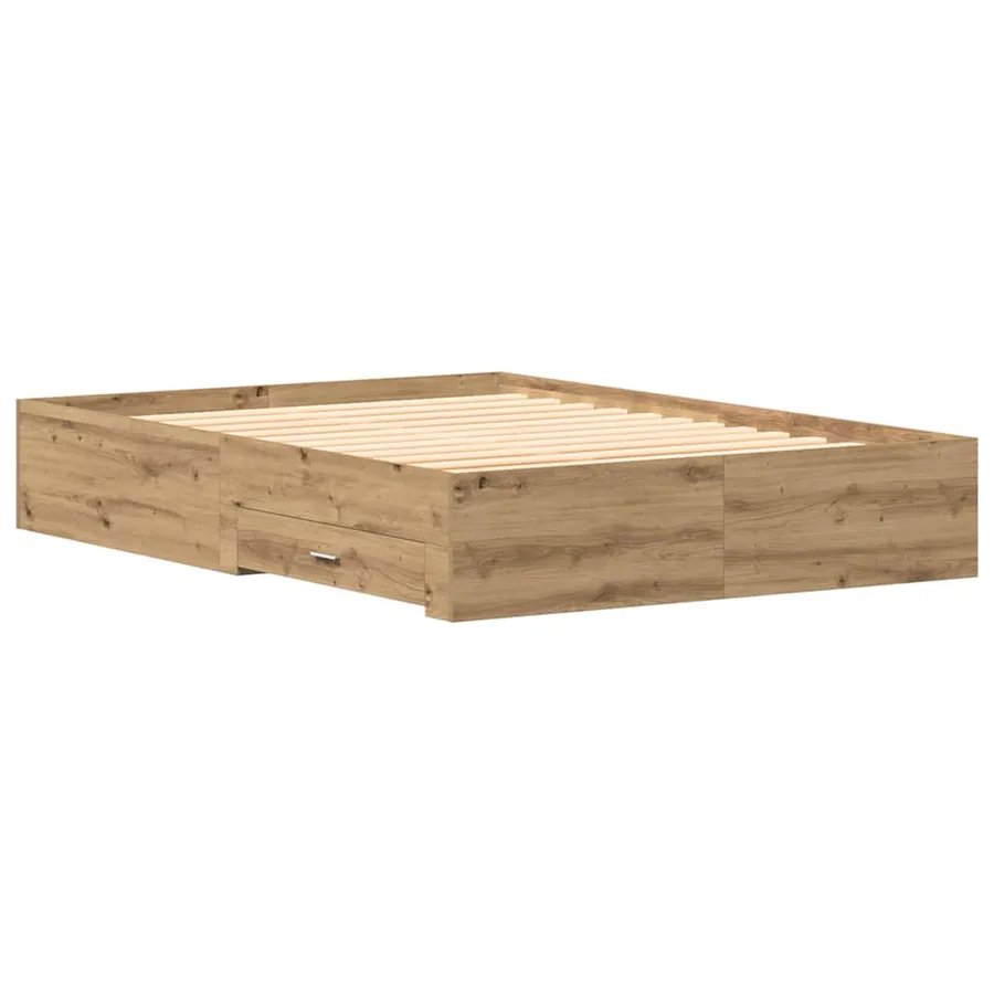Cadre de lit Chêne artisanal 135 x 190 cm Bois d'ingénierie - 7