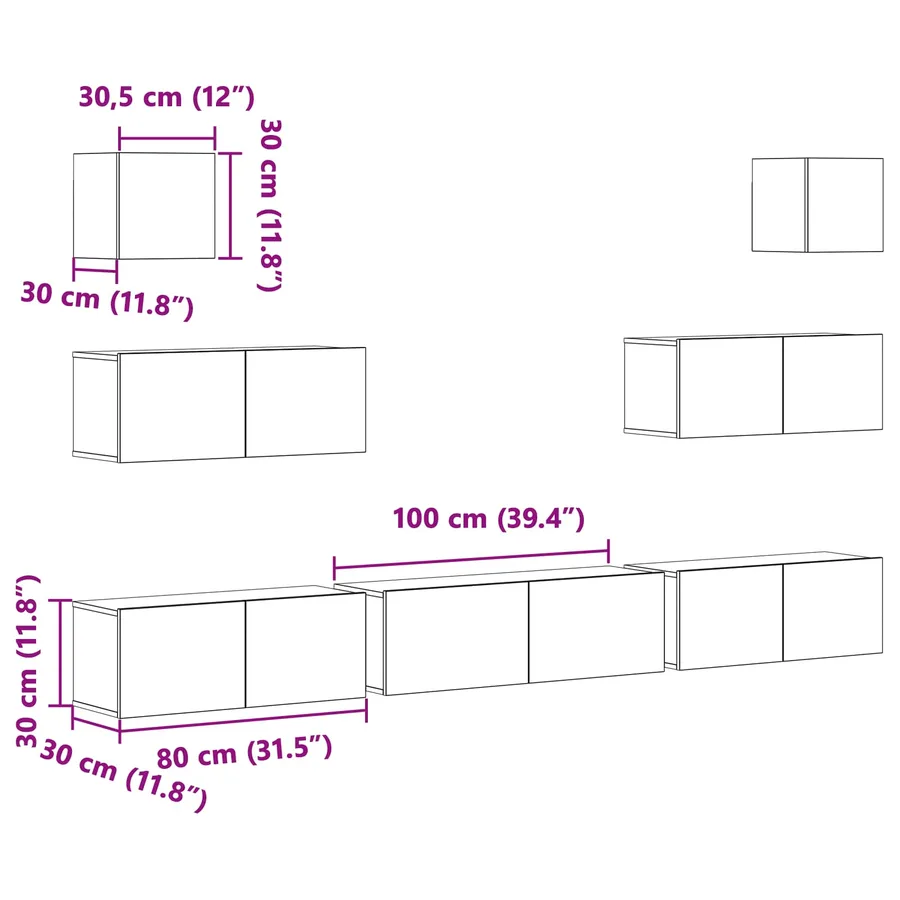 Ensemble meuble TV 7 pcs Chêne noir 100 x 30 x 30 cm - 11
