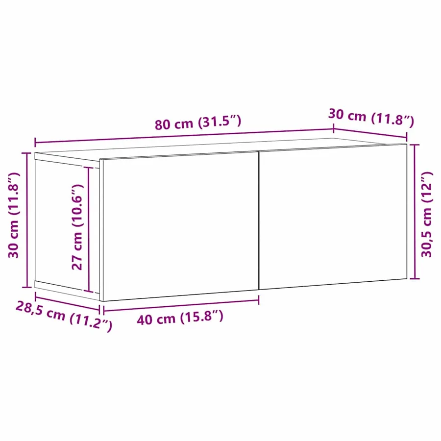 Meuble TV Chêne noir 80 x 30 x 30 cm Bois d'ingénierie - 12