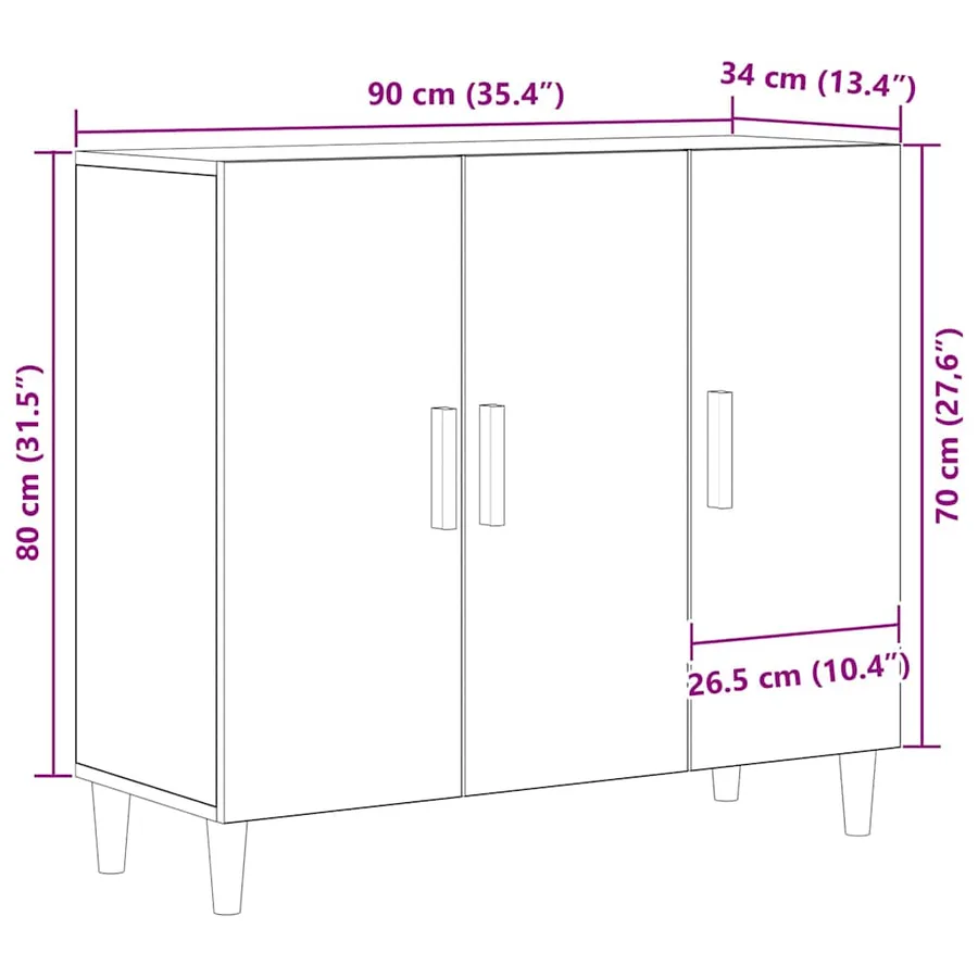 Buffet Chêne noir 90 x 34 x 80 cm Bois d'ingénierie - 11