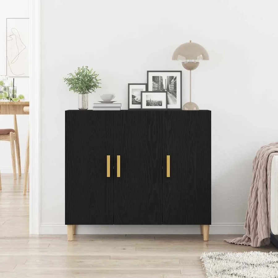 Buffet Chêne noir 90 x 34 x 80 cm Bois d'ingénierie - 4