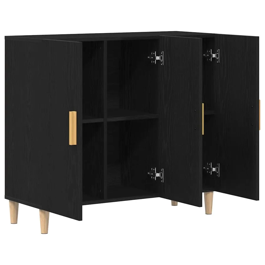 Buffet Chêne noir 90 x 34 x 80 cm Bois d'ingénierie - 5