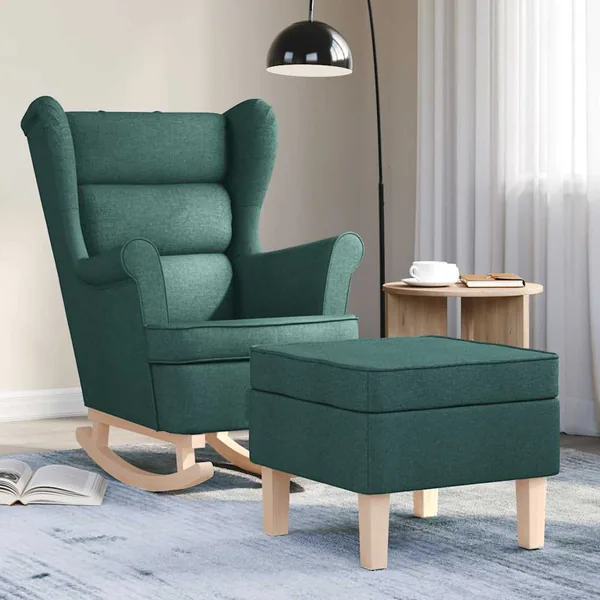 Chaise à bascule avec repose-pied Vert foncé Tissu