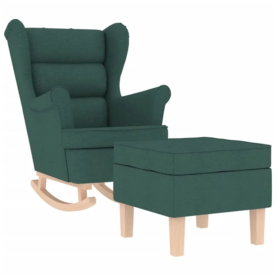 Chaise à bascule avec repose-pied Vert foncé Tissu - 2