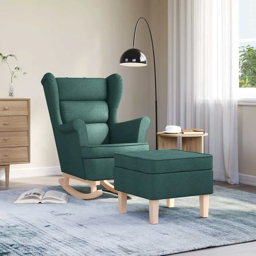 Chaise à bascule avec repose-pied Vert foncé Tissu - 3