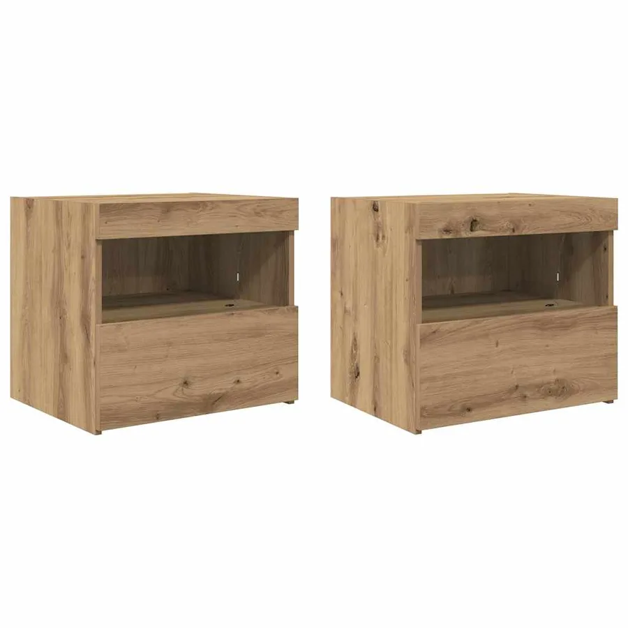 Cabinet de chevet 2 pc Chêne artisanal 50 x 40 x 45 cm - 2