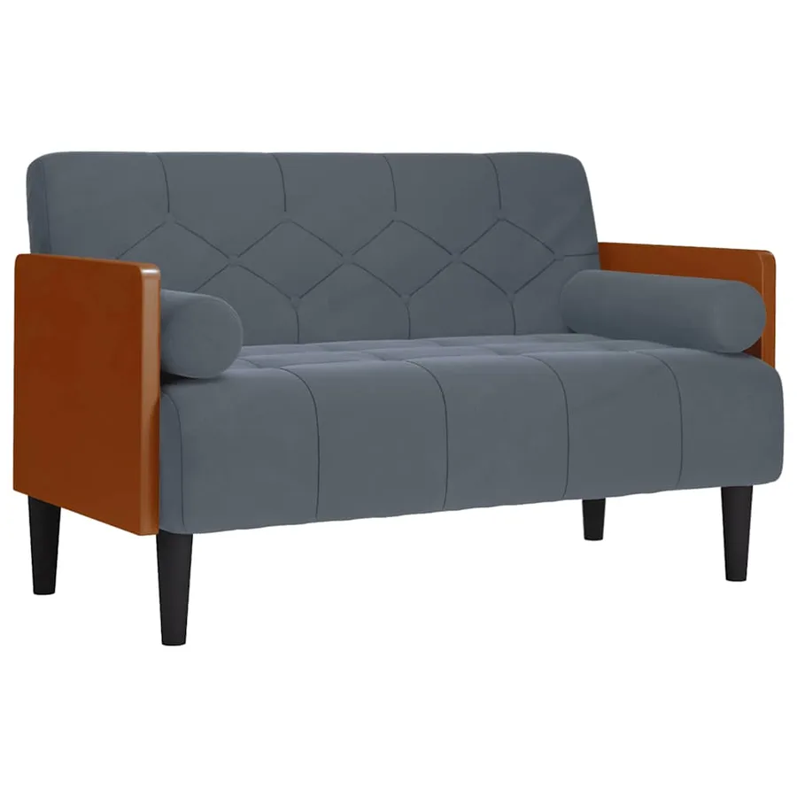 Canapé deux places avec coussins cylindriques gris foncé 110 cm velours - 2