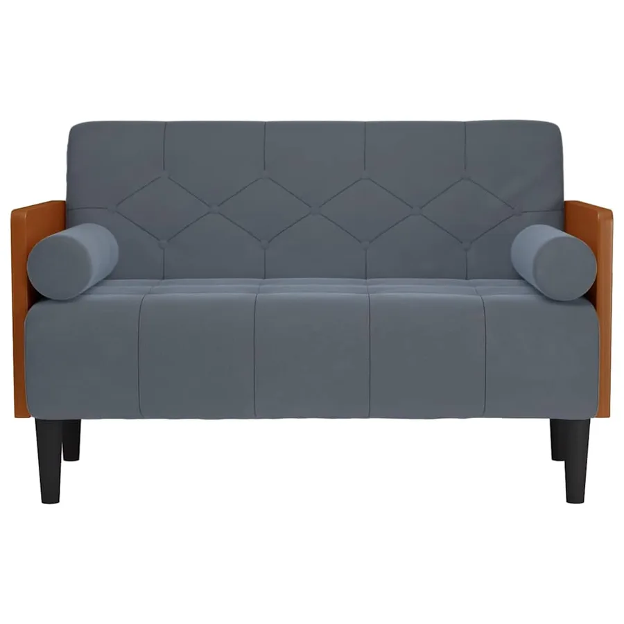 Canapé deux places avec coussins cylindriques gris foncé 110 cm velours - 3
