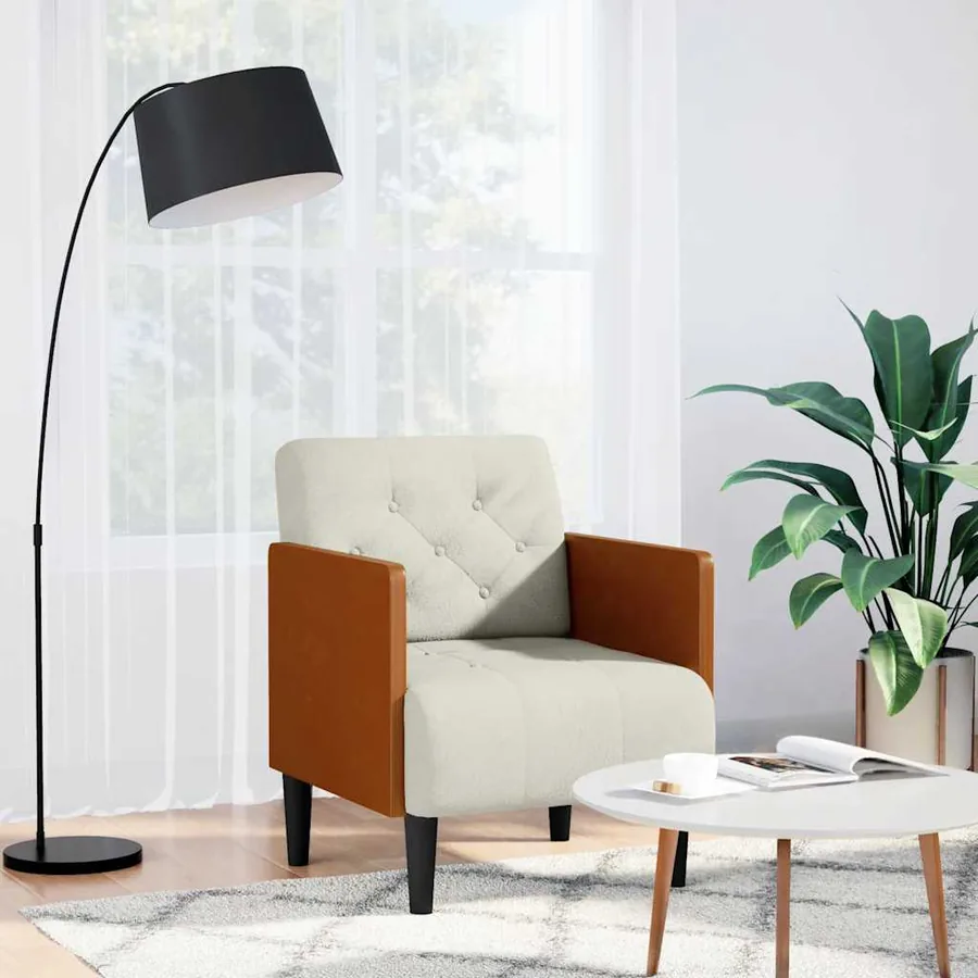 Fauteuil canapé avec accoudoirs couleur crème 55 cm velours
