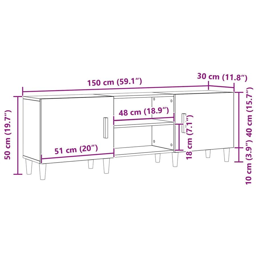 Meuble TV 150 x 30 x 50 cm chêne artisanal Bois d'ingénierie - 14