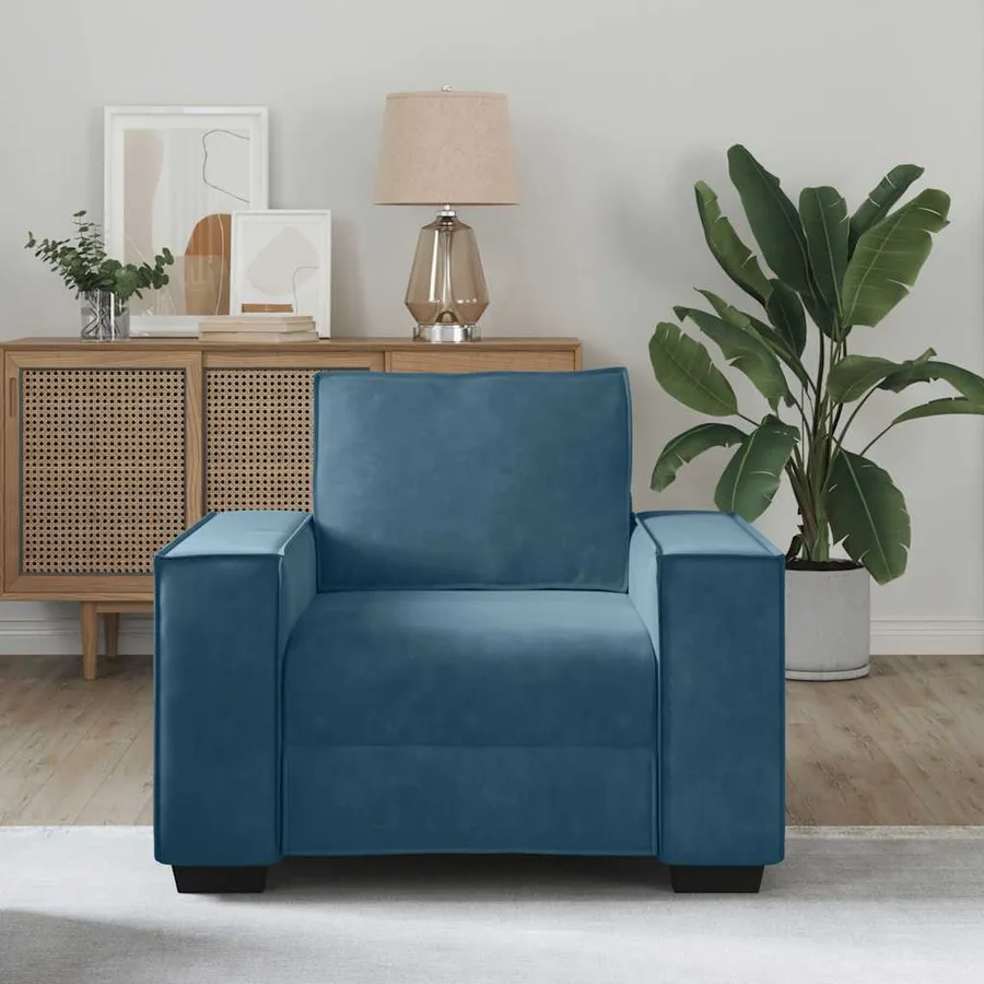 Fauteuil canapé bleu 100x78x84 cm velours - 3