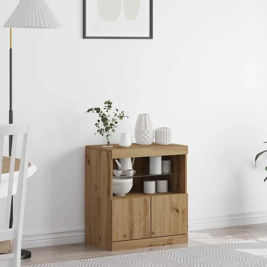 Buffet LED Marron 60,5 x 37 x 67 cm Bois d'ingénierie