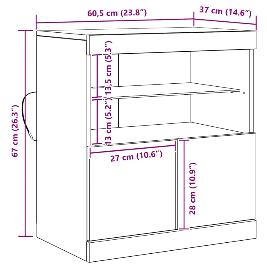 Buffet LED Marron 60,5 x 37 x 67 cm Bois d'ingénierie - 14
