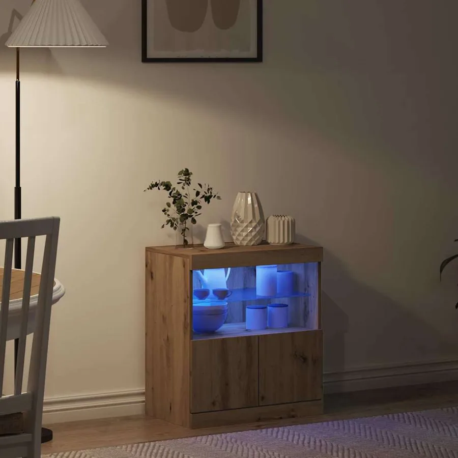 Buffet LED Marron 60,5 x 37 x 67 cm Bois d'ingénierie - 5