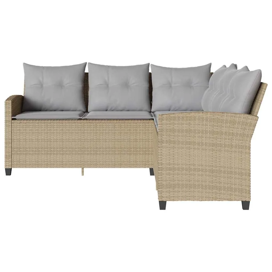 Canapés en forme de L avec coussins beige résine tressée - 3