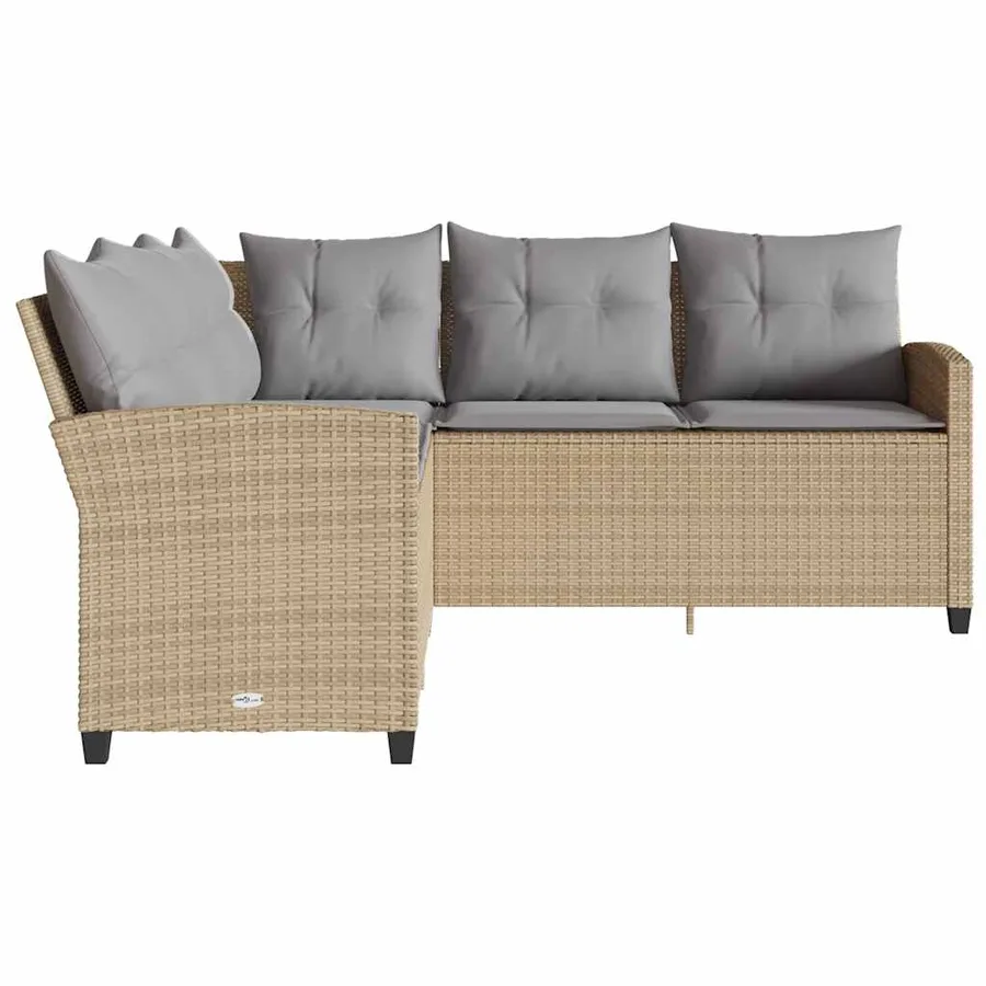 Canapés en forme de L avec coussins beige résine tressée - 4