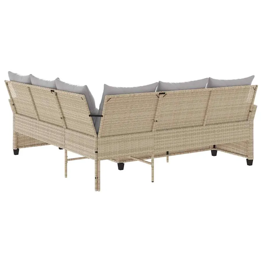 Canapés en forme de L avec coussins beige résine tressée - 5