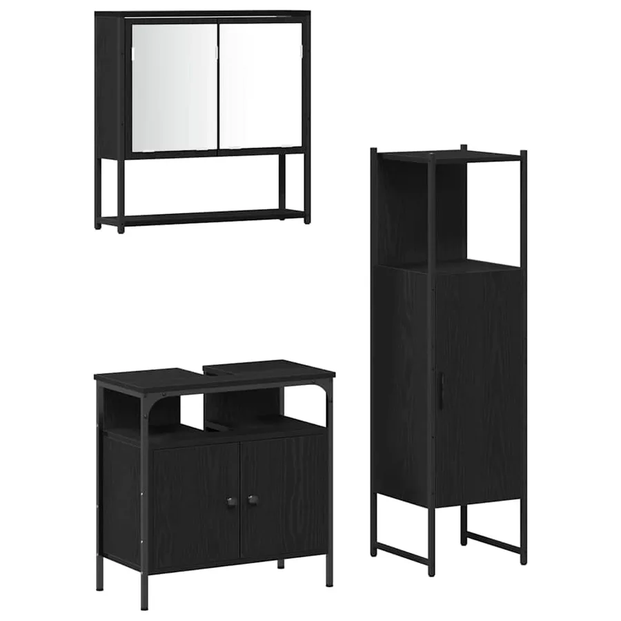 Ensemble de mobilier de salle de bain avec étagère 3 pcs Noir - 2