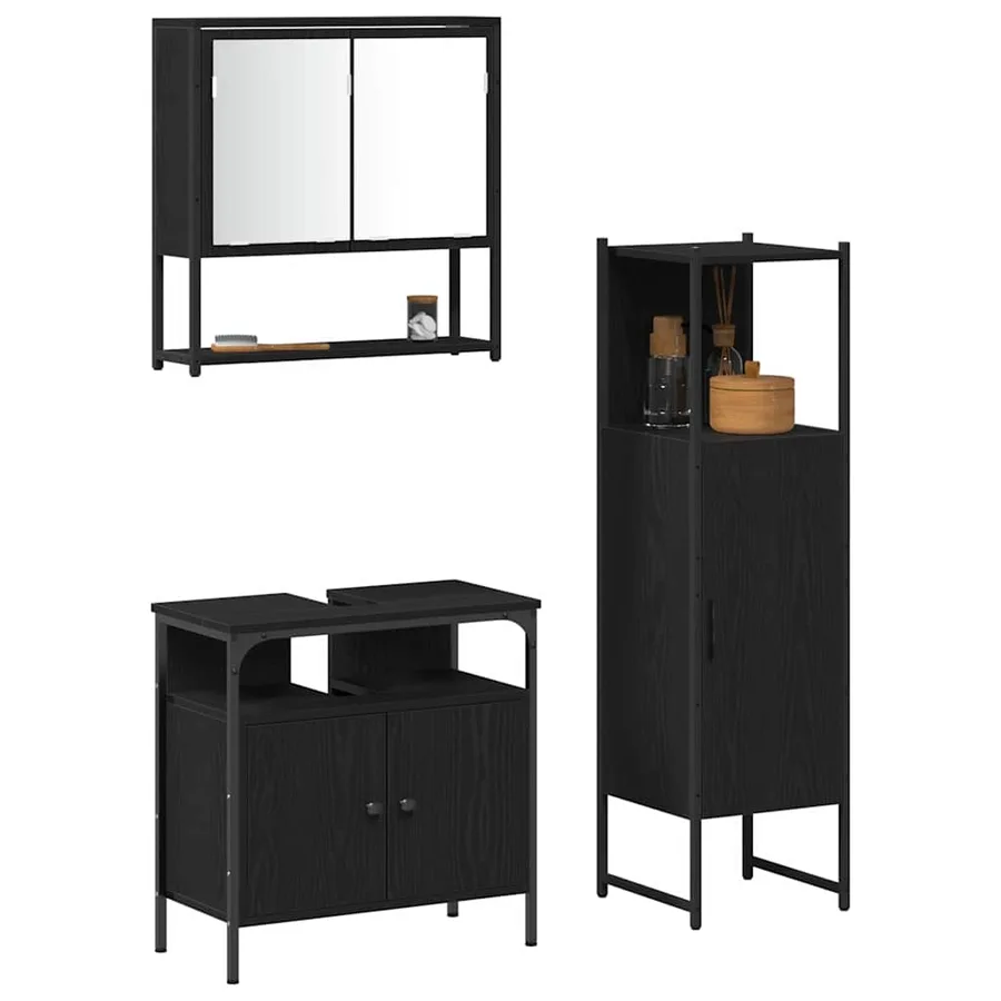 Ensemble de mobilier de salle de bain avec étagère 3 pcs Noir - 3