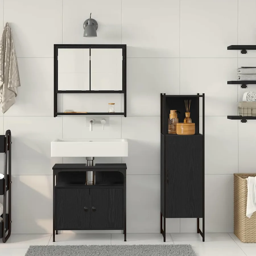 Ensemble de mobilier de salle de bain avec étagère 3 pcs Noir - 4