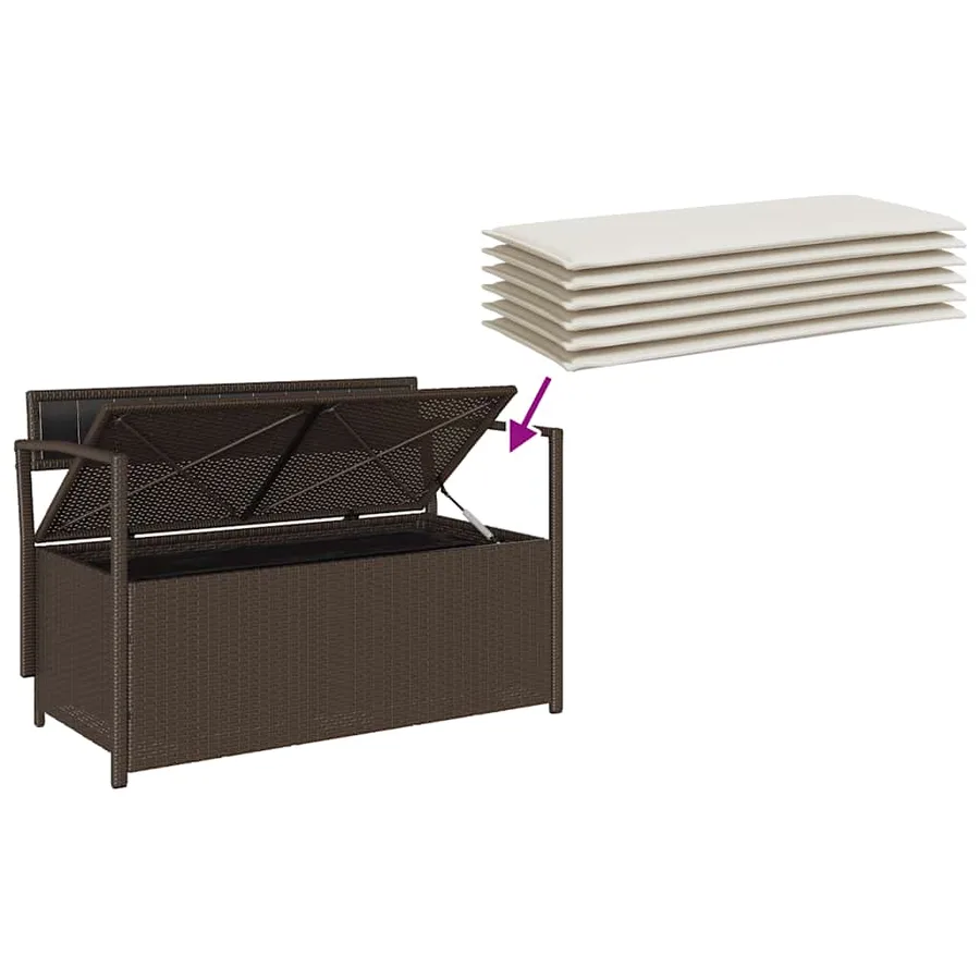 Banc de rangement de jardin avec coussin marron résine tressée - 7