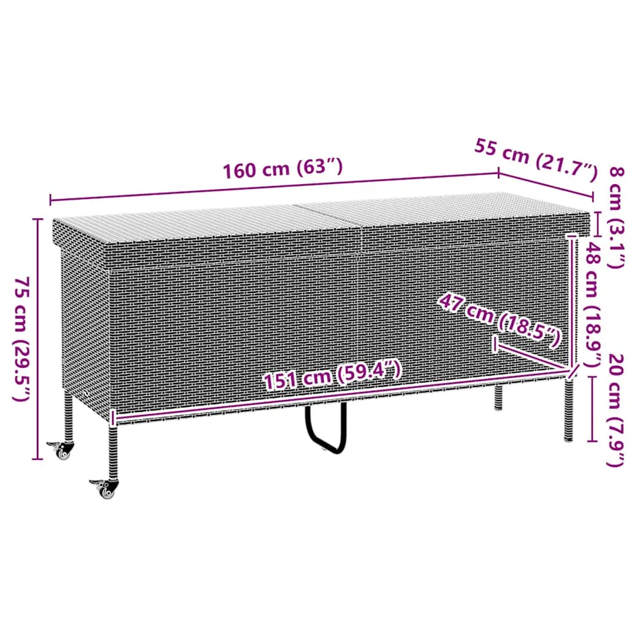 Boîte de rangement de jardin et roues gris clair résine tressée - 11