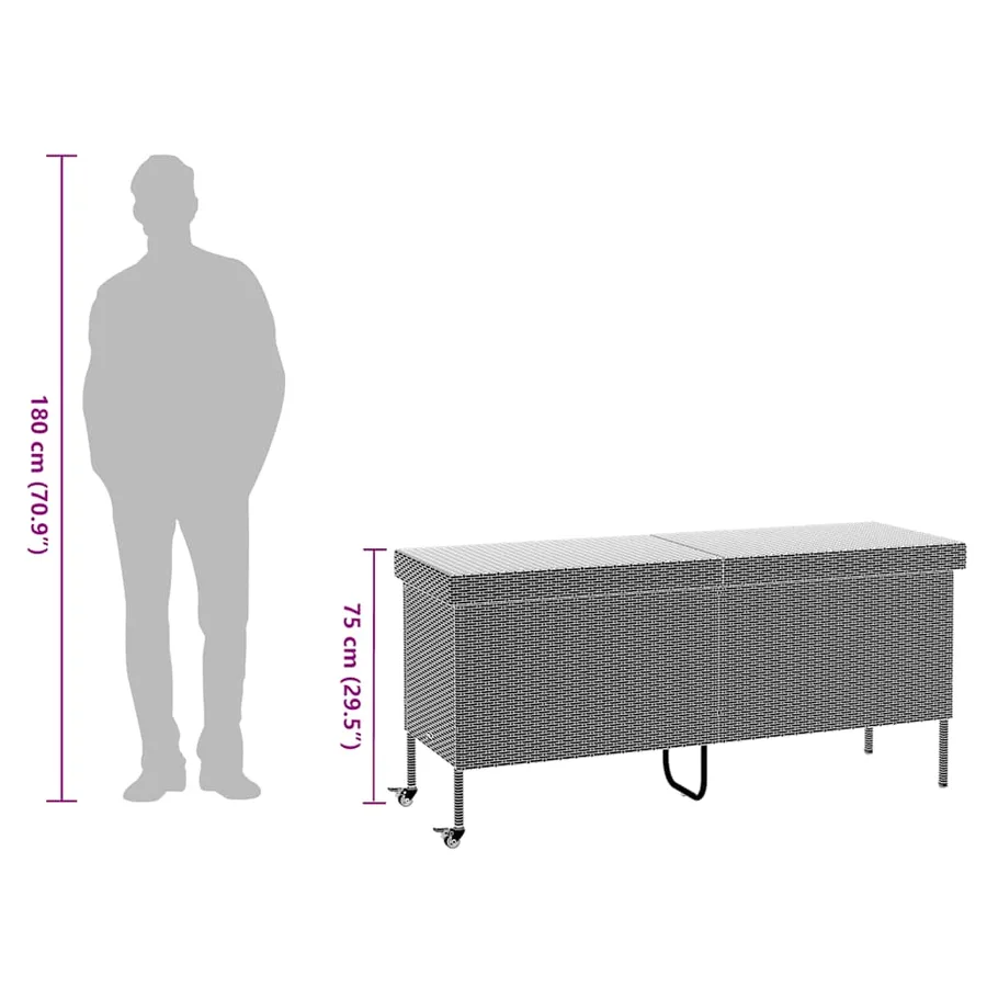 Boîte de rangement de jardin et roues gris clair résine tressée - 12